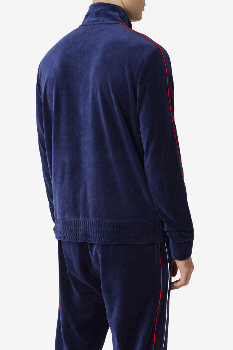 Men's Fila Deverall Velour Jacket Tracksuits Navy / White / Red | 6wRs2el1B2F