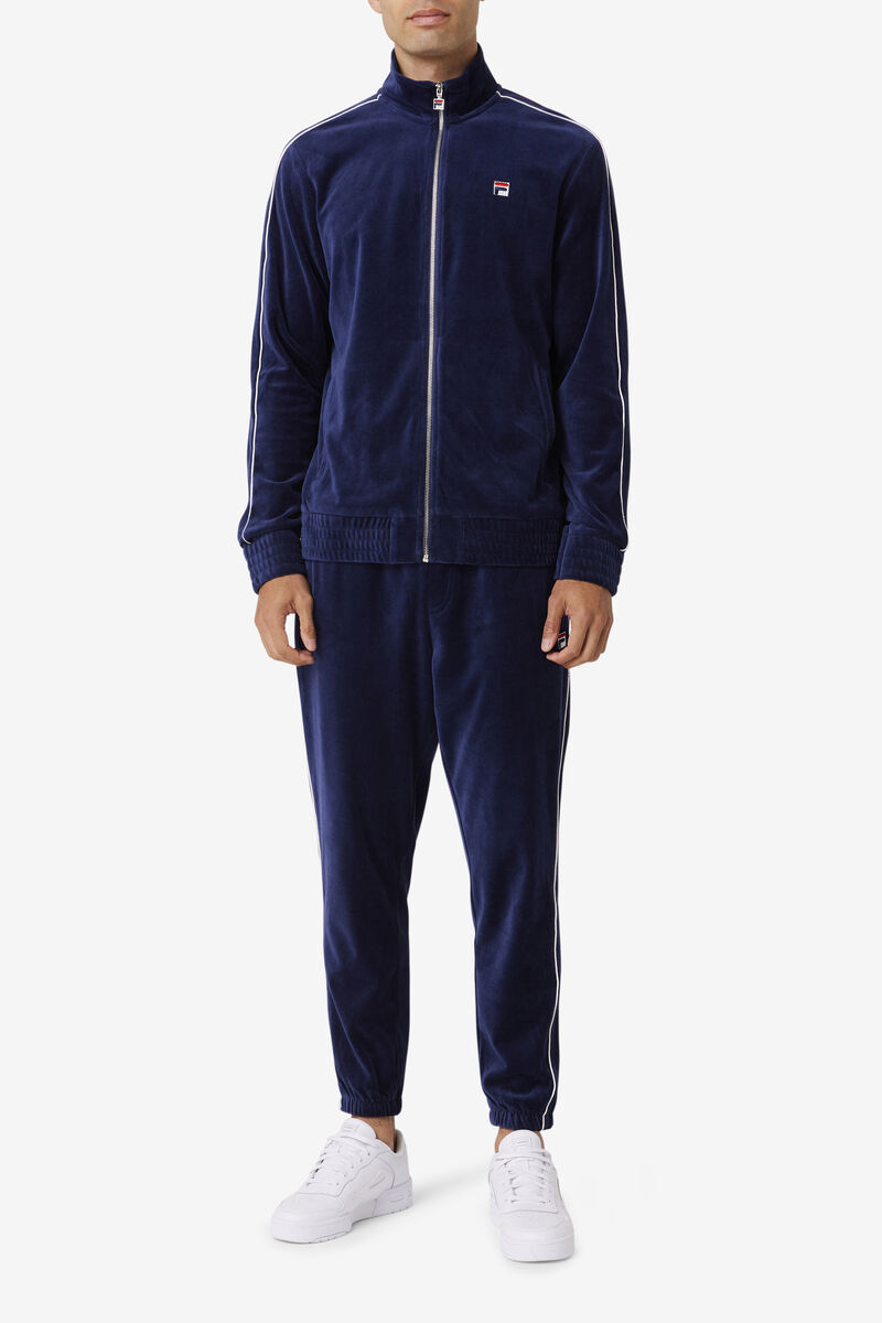 Men's Fila Deverall Velour Jacket Tracksuits Navy / White / Red | 6wRs2el1B2F
