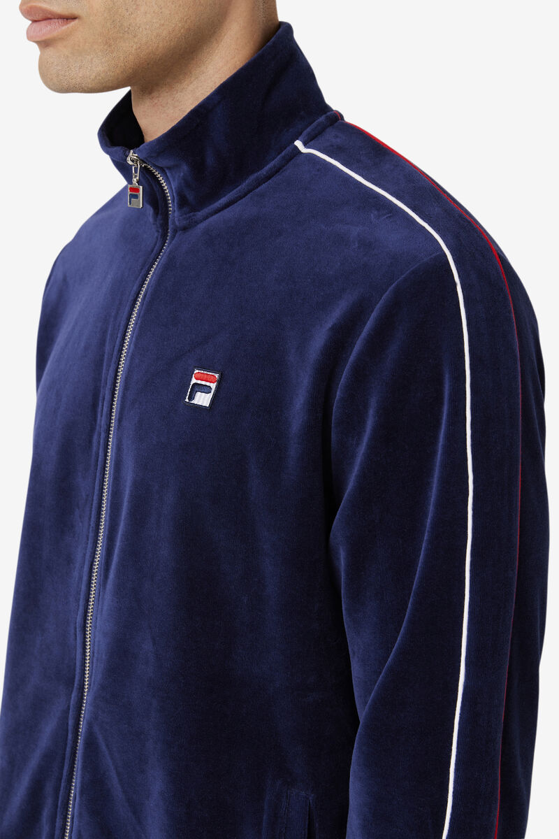 Men's Fila Deverall Velour Jacket Tracksuits Navy / White / Red | 6wRs2el1B2F