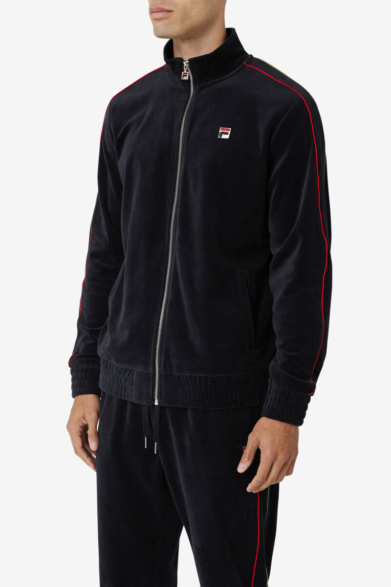 Men's Fila Deverall Velour Jacket Tracksuits Black / Red / Green | ketNHINz8Vr