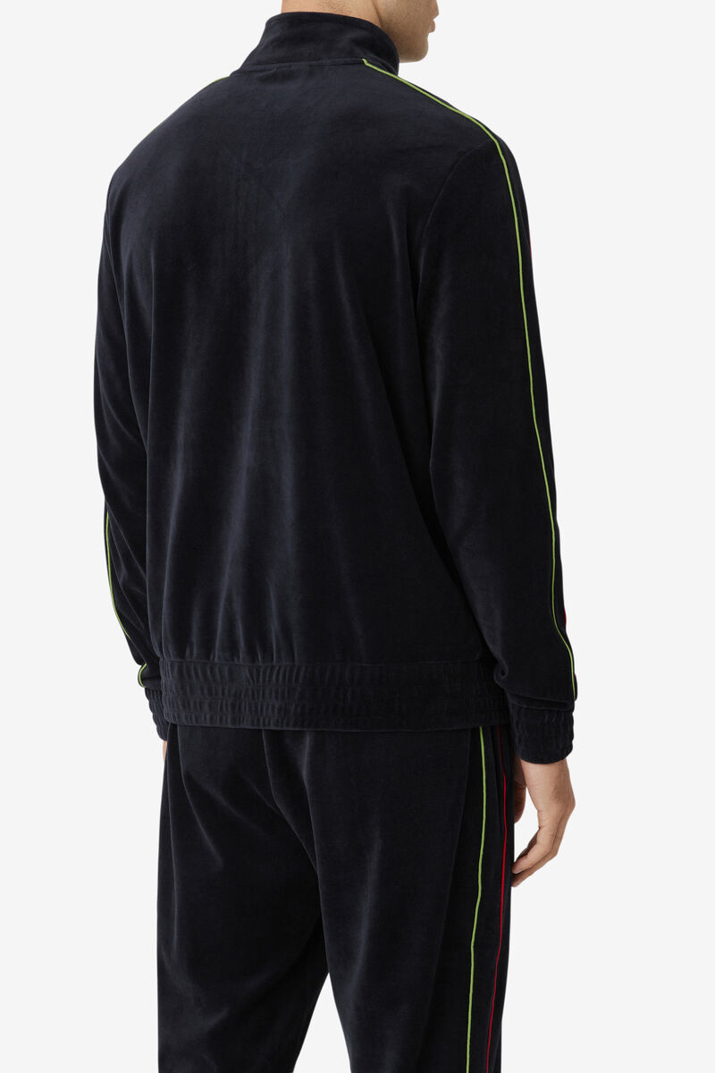 Men's Fila Deverall Velour Jacket Tracksuits Black / Red / Green | ketNHINz8Vr
