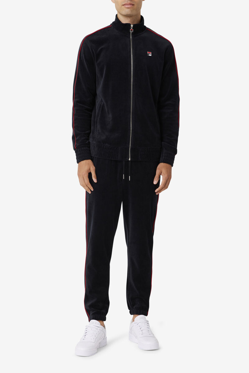 Men's Fila Deverall Velour Jacket Tracksuits Black / Red / Green | ketNHINz8Vr