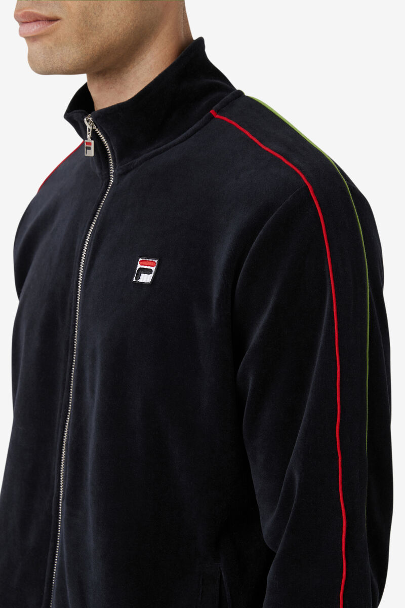 Men's Fila Deverall Velour Jacket Tracksuits Black / Red / Green | ketNHINz8Vr