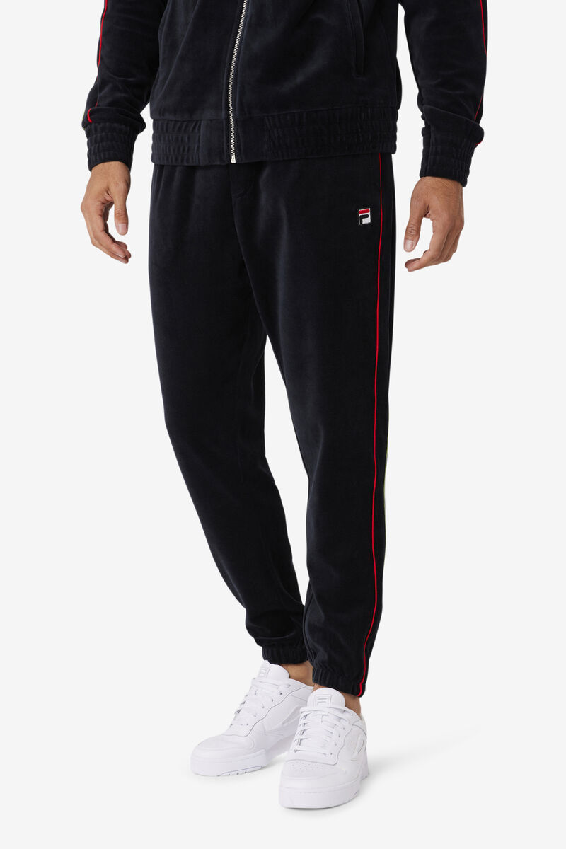 Men's Fila Deverall Velour Pant Pants Black / Red / Green | 2LSmdVzUPL6