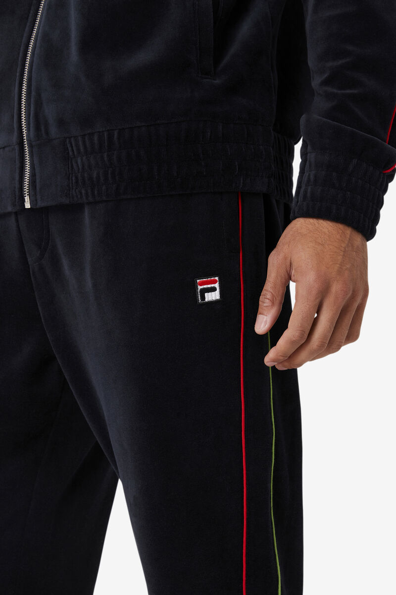 Men's Fila Deverall Velour Pant Pants Black / Red / Green | 2LSmdVzUPL6