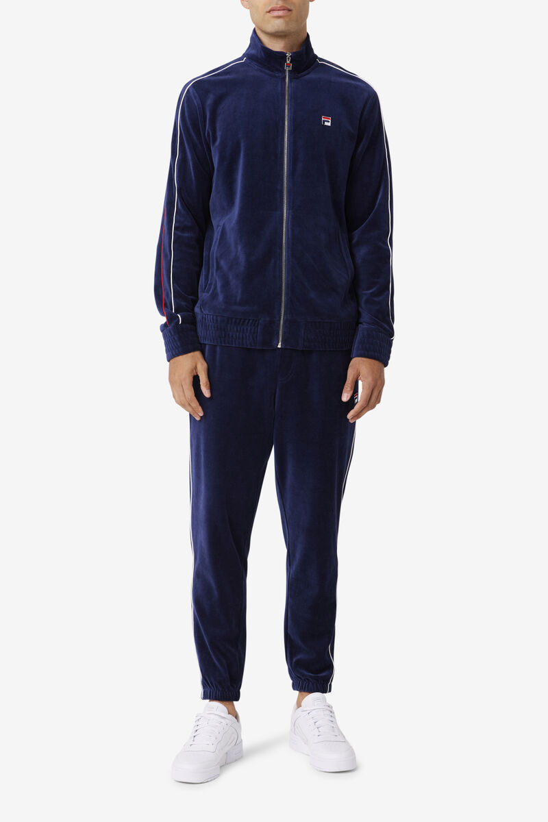Men's Fila Deverall Velour Pant Pants Navy / White / Red | vkbLphnCPh3