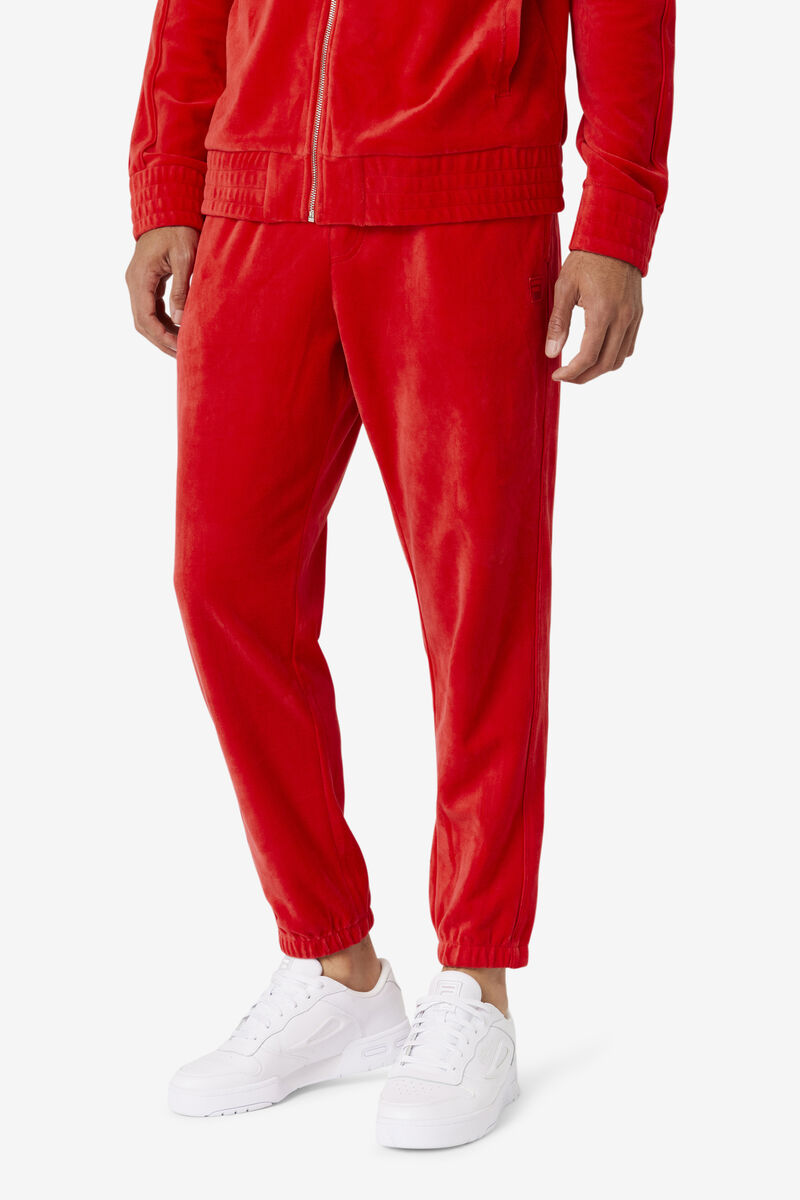 Men's Fila Deverall Velour Pant Tracksuits Red | qpvDFIunLW1