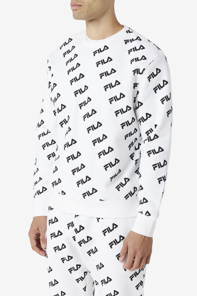 Men's Fila Diagonal Logo Crew Sweatshirts White / Black | PfmmfVzBFTf