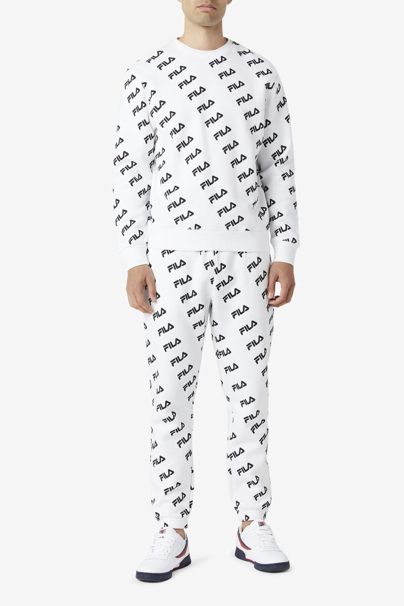 Men's Fila Diagonal Logo Crew Sweatshirts White / Black | PfmmfVzBFTf