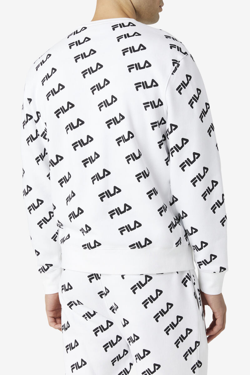 Men's Fila Diagonal Logo Crew Sweatshirts White / Black | PfmmfVzBFTf