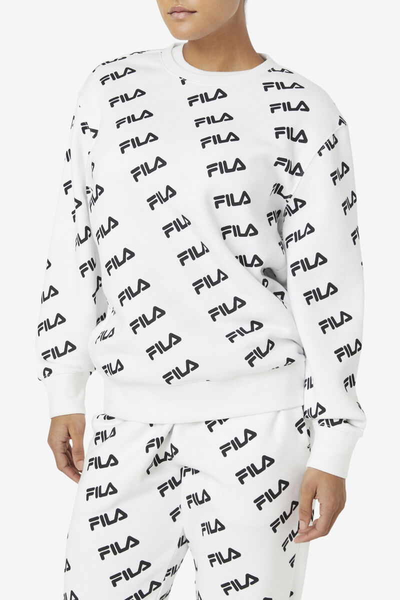Men's Fila Diagonal Logo Crew Sweatshirts White / Black | PfmmfVzBFTf