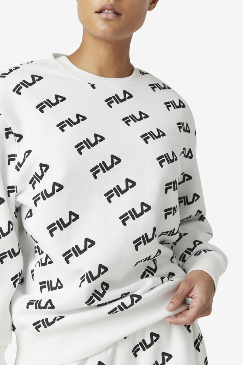 Men's Fila Diagonal Logo Crew Sweatshirts White / Black | PfmmfVzBFTf
