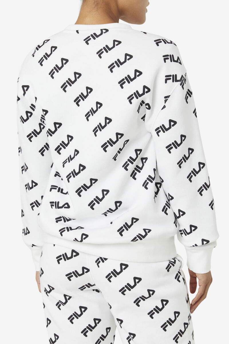 Men's Fila Diagonal Logo Crew Sweatshirts White / Black | PfmmfVzBFTf