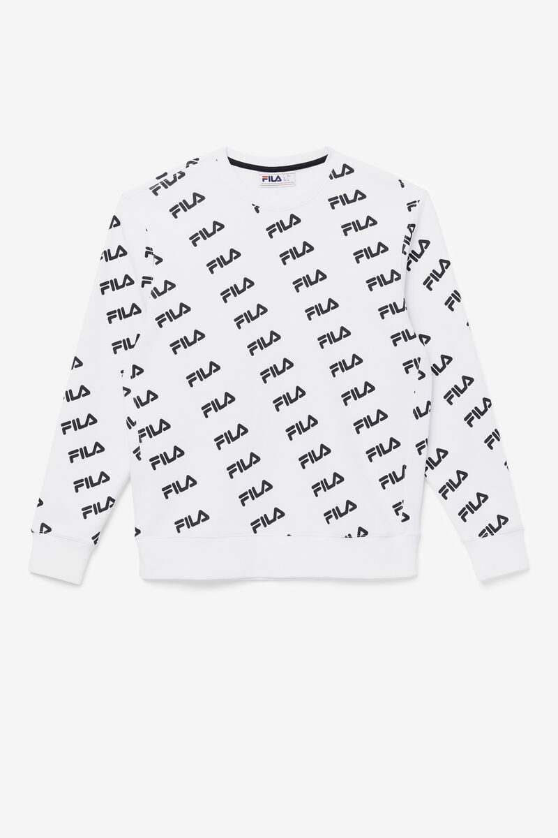 Men\'s Fila Diagonal Logo Crew Sweatshirts White / Black | PfmmfVzBFTf
