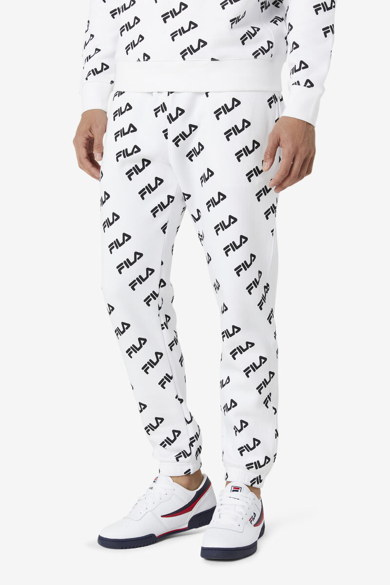 Men's Fila Diagonal Logo Jogger Pants White / Black | B7F5VtyWVGT