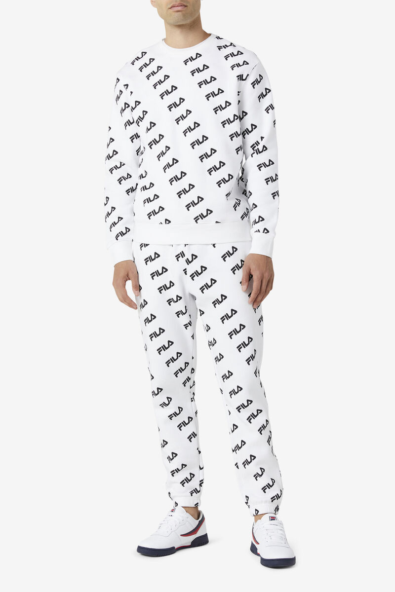Men's Fila Diagonal Logo Jogger Pants White / Black | B7F5VtyWVGT
