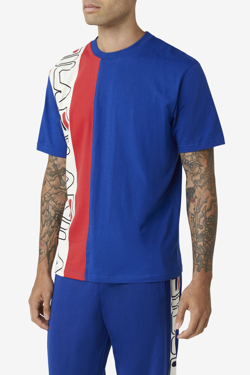 Men's Fila Dixon T Shirts Blue / Red | PIR2p1GP6Dy