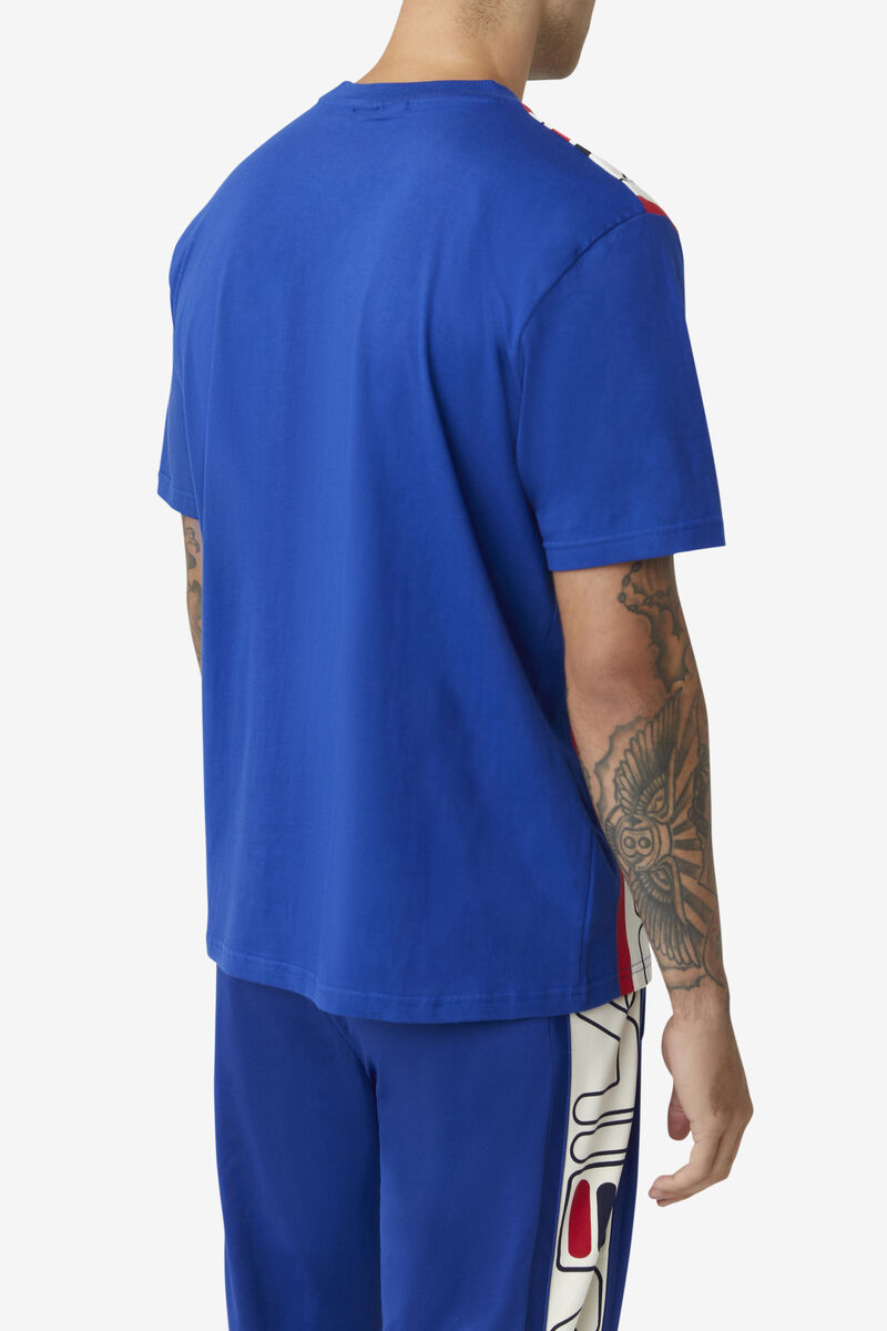 Men's Fila Dixon T Shirts Blue / Red | PIR2p1GP6Dy