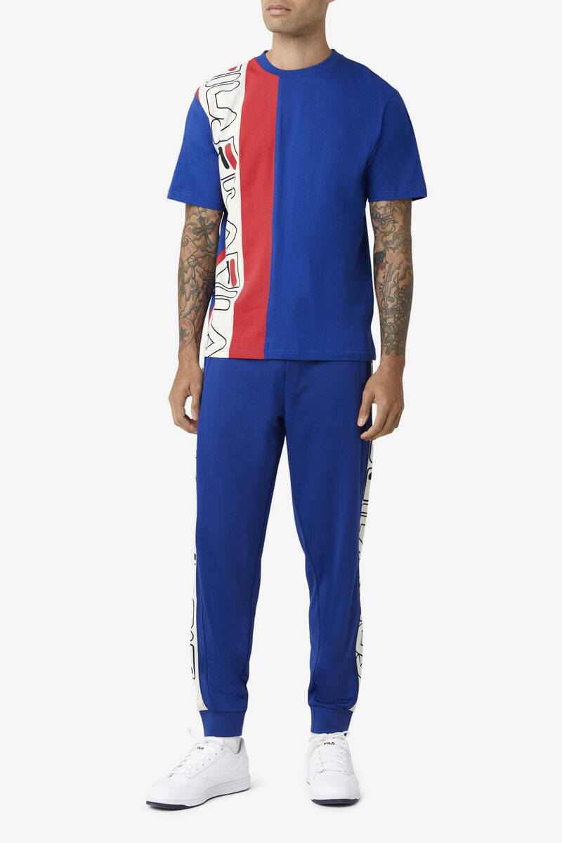 Men's Fila Dixon T Shirts Blue / Red | PIR2p1GP6Dy