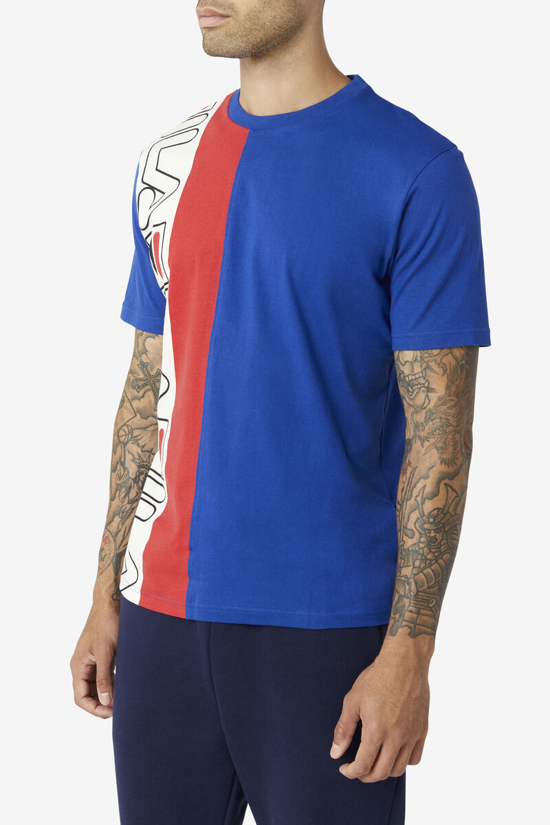 Men's Fila Dixon T Shirts Blue / Red | PIR2p1GP6Dy
