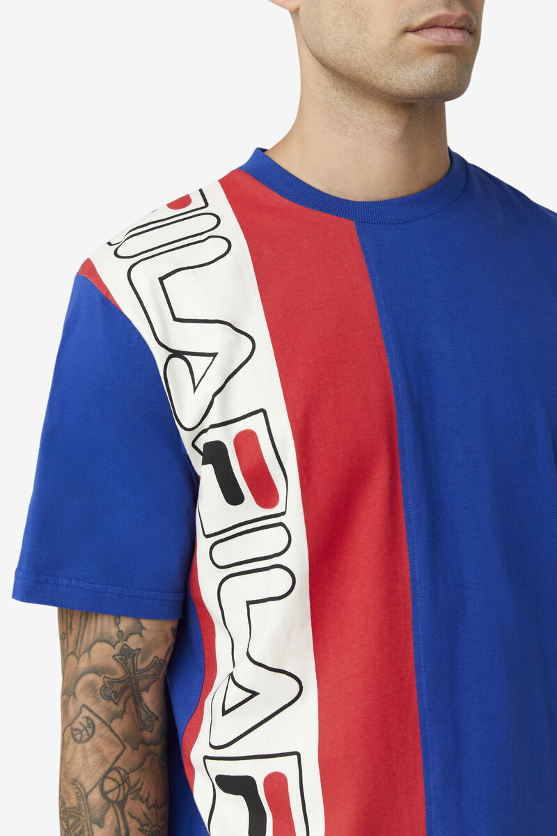 Men's Fila Dixon T Shirts Blue / Red | PIR2p1GP6Dy