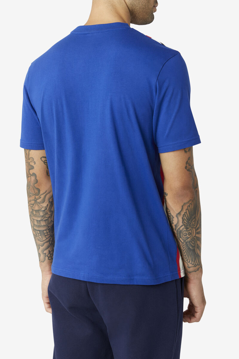 Men's Fila Dixon T Shirts Blue / Red | PIR2p1GP6Dy