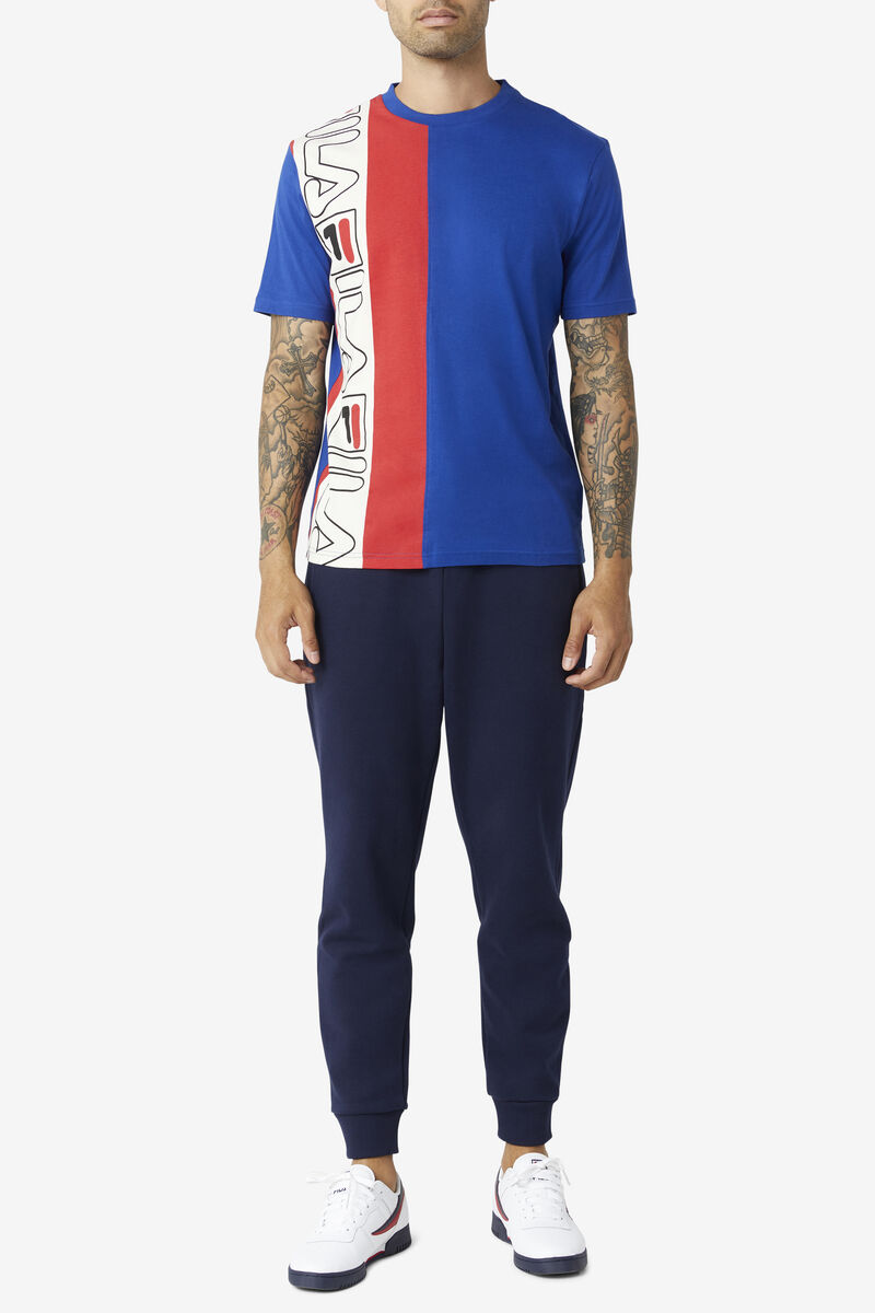 Men's Fila Dixon T Shirts Blue / Red | PIR2p1GP6Dy