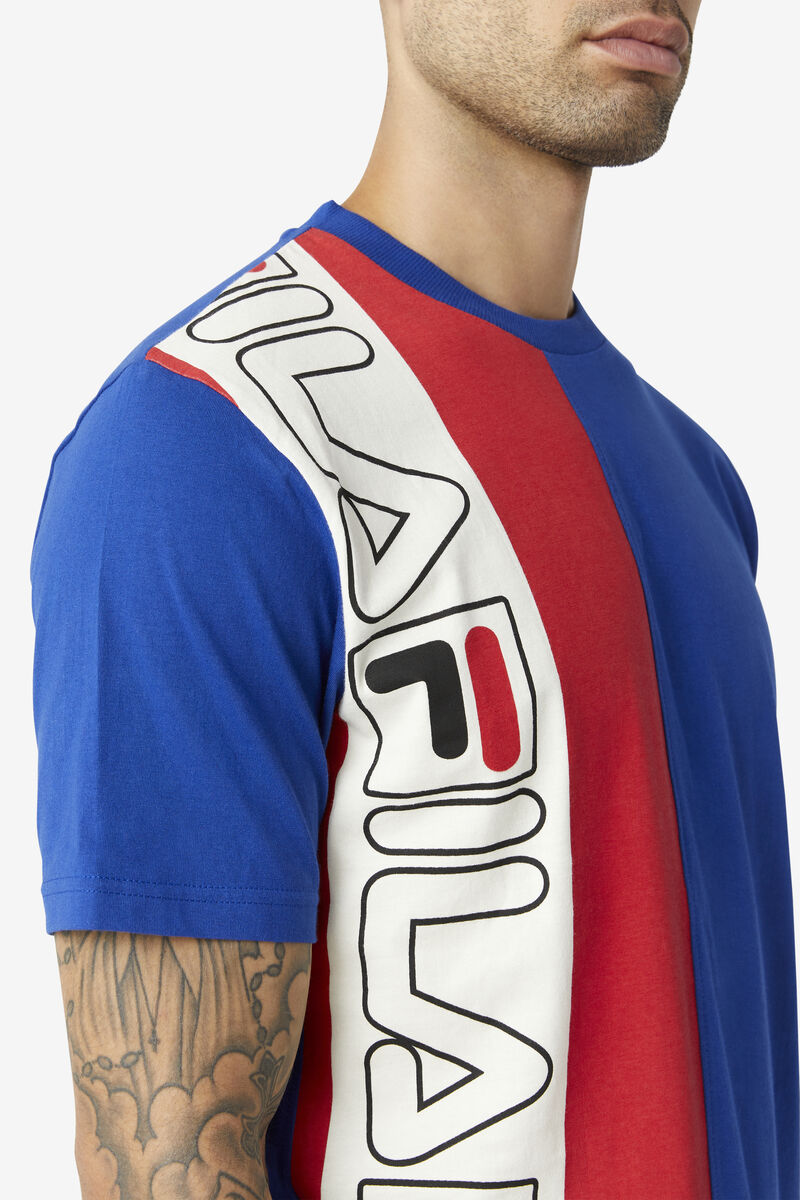 Men's Fila Dixon T Shirts Blue / Red | PIR2p1GP6Dy