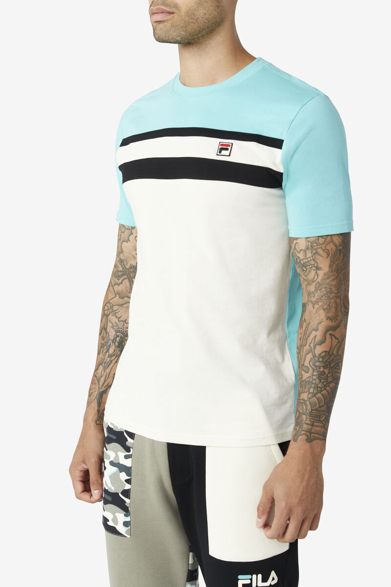 Men's Fila Dover T Shirts Blue Turquoise / Black | XYbiCz6SDKE
