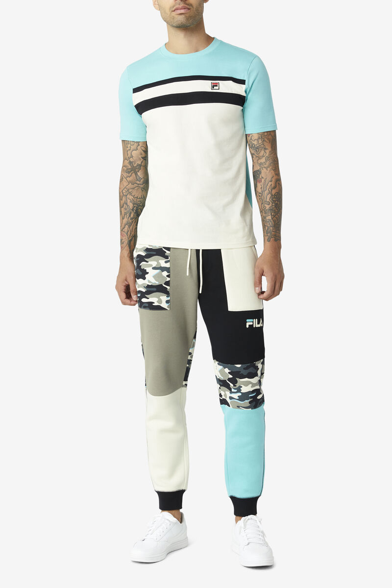 Men's Fila Dover T Shirts Blue Turquoise / Black | XYbiCz6SDKE