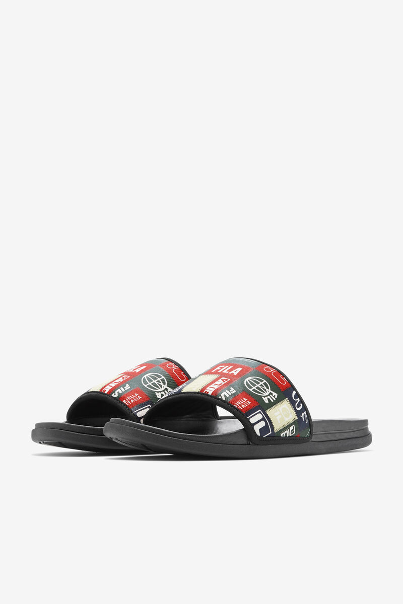 Men's Fila Drifter Lux Patchwork Sandals Black / Red / Multicolor | ASvqMtCStd2