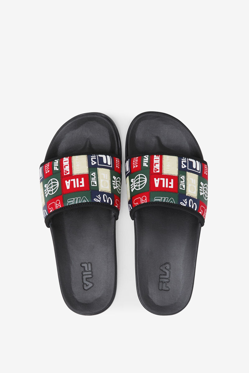 Men's Fila Drifter Lux Patchwork Sandals Black / Red / Multicolor | ASvqMtCStd2