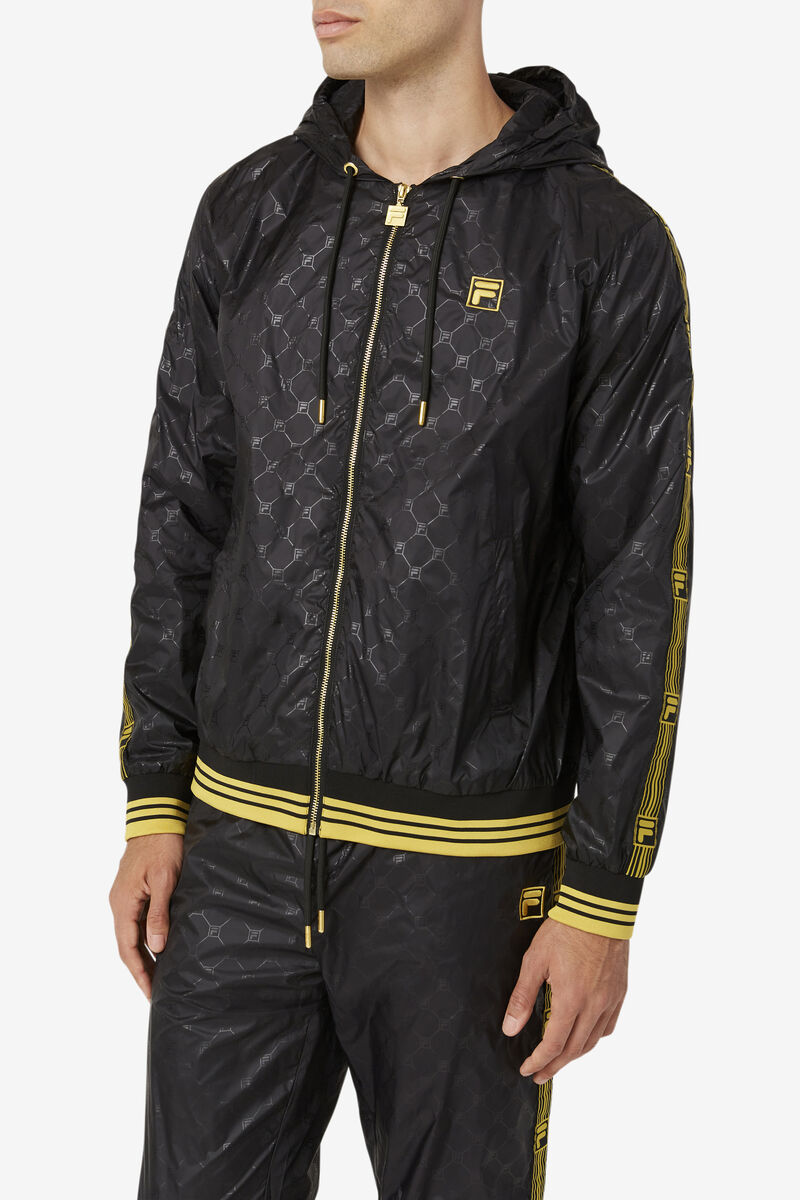 Men's Fila Dublin Hooded Wind Jacket Jackets Black / Gold | 9Okd5P3jLMH