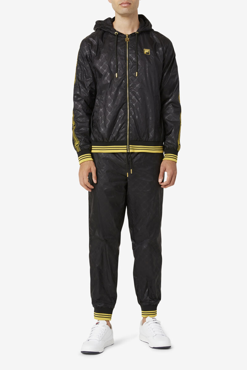 Men's Fila Dublin Hooded Wind Jacket Jackets Black / Gold | 9Okd5P3jLMH
