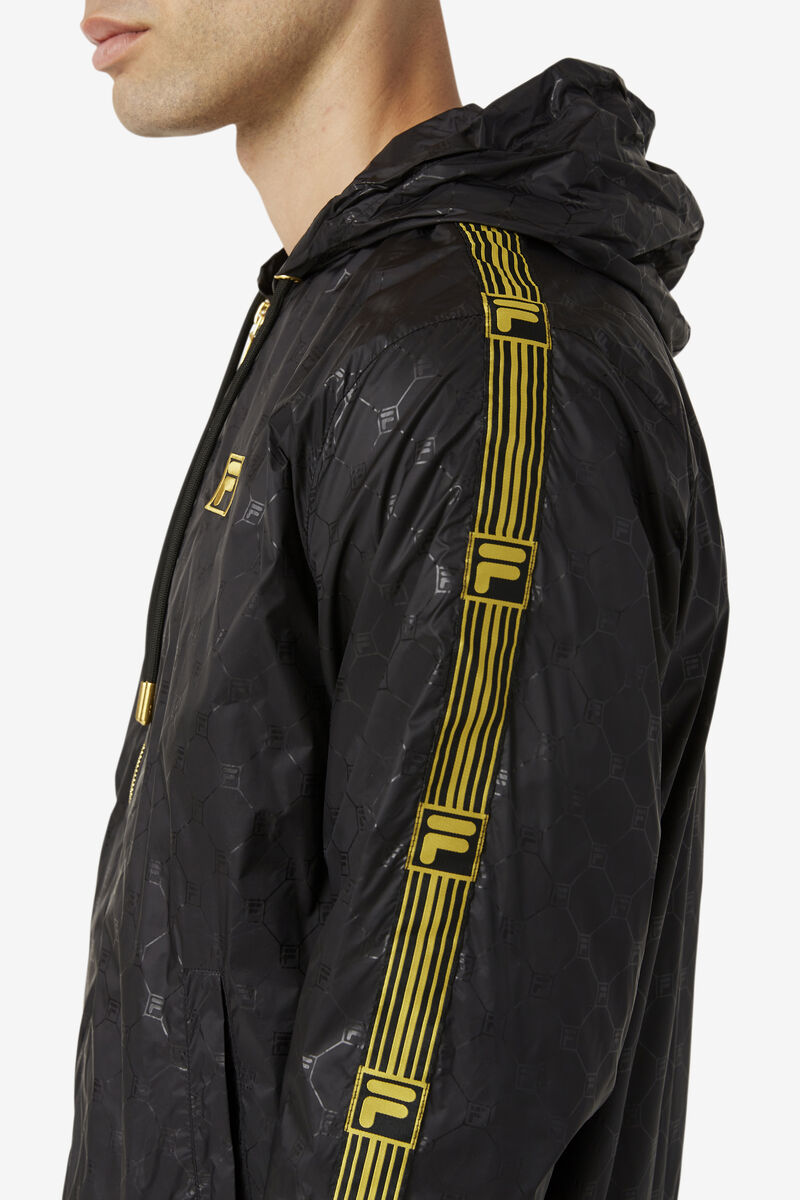 Men's Fila Dublin Hooded Wind Jacket Jackets Black / Gold | 9Okd5P3jLMH