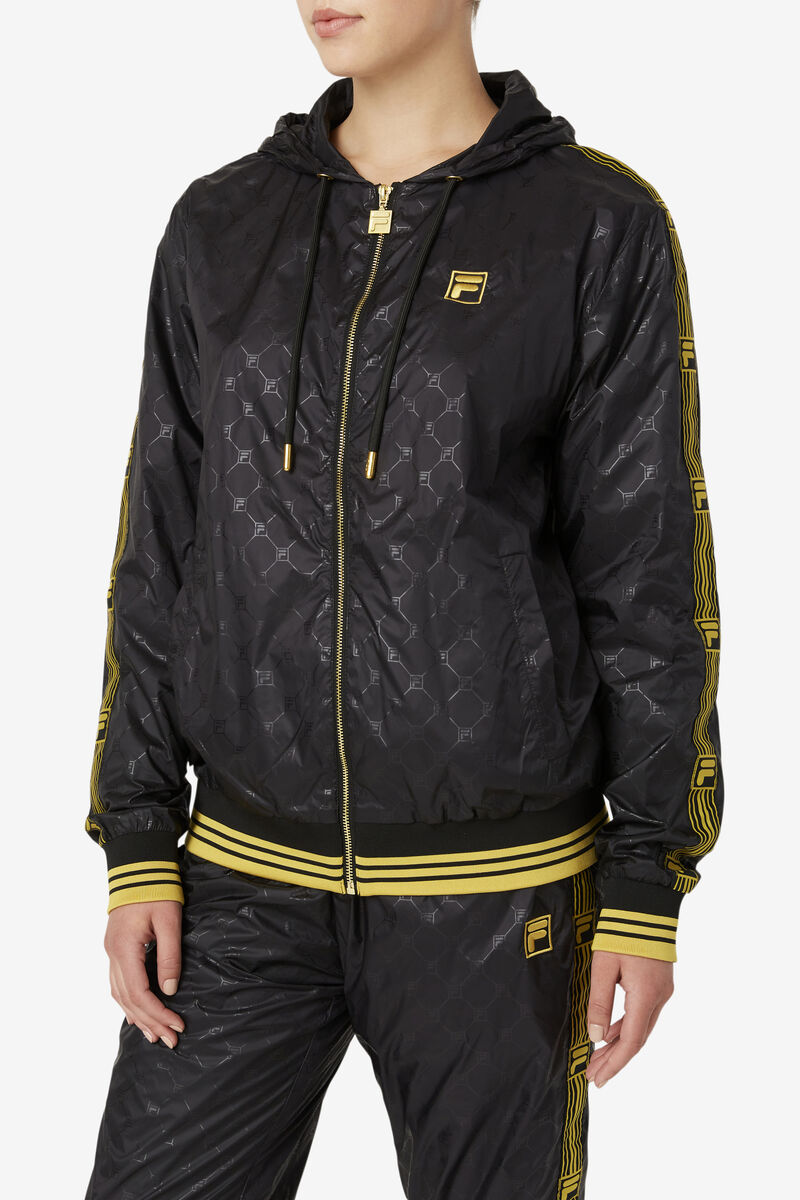 Men's Fila Dublin Hooded Wind Jacket Jackets Black / Gold | 9Okd5P3jLMH