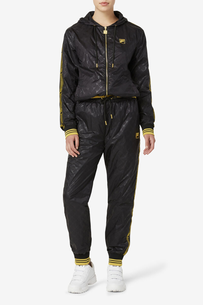 Men's Fila Dublin Hooded Wind Jacket Jackets Black / Gold | 9Okd5P3jLMH