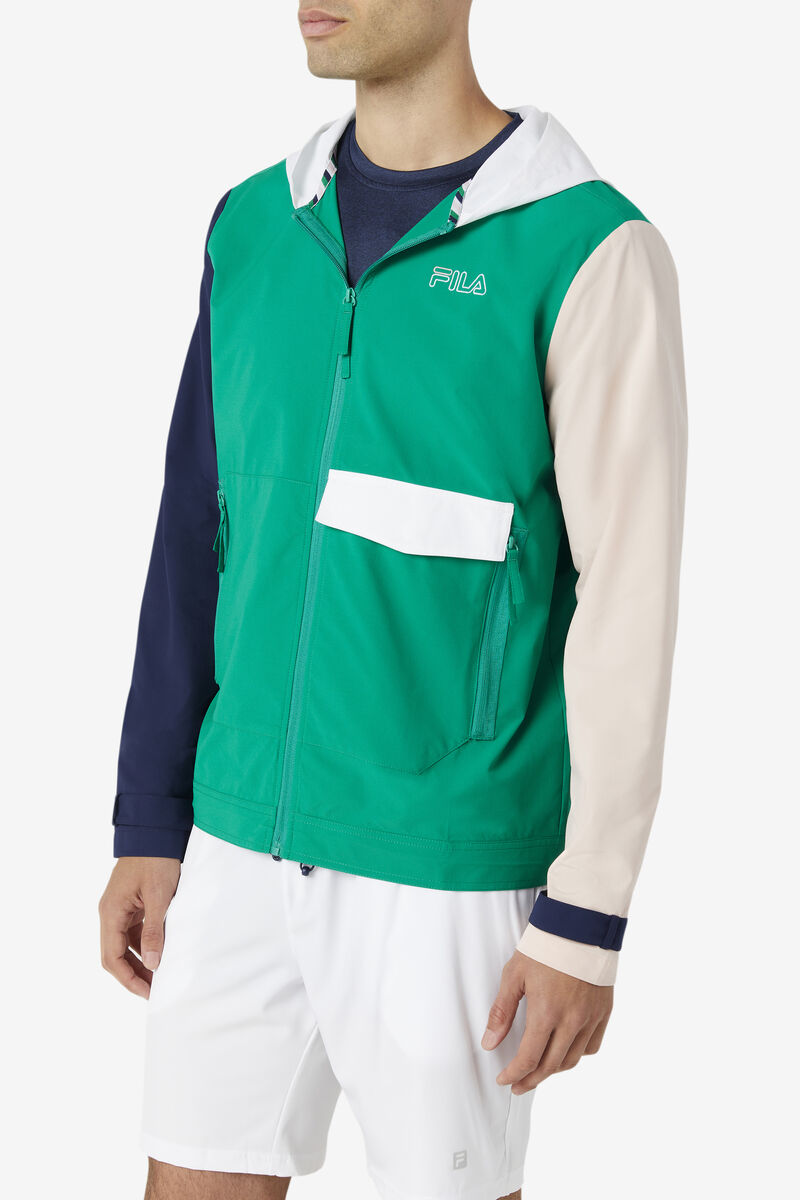 Men's Fila Dutton Woven Wind Jacket Jackets Green / Navy / Pink | BfgUq5cFeiB