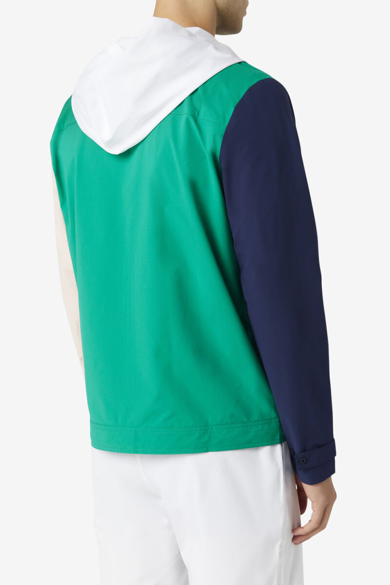 Men's Fila Dutton Woven Wind Jacket Jackets Green / Navy / Pink | BfgUq5cFeiB