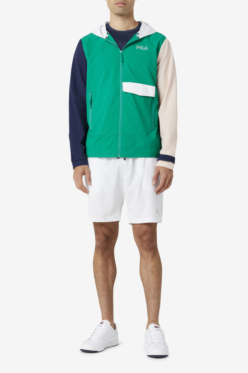 Men's Fila Dutton Woven Wind Jacket Jackets Green / Navy / Pink | BfgUq5cFeiB