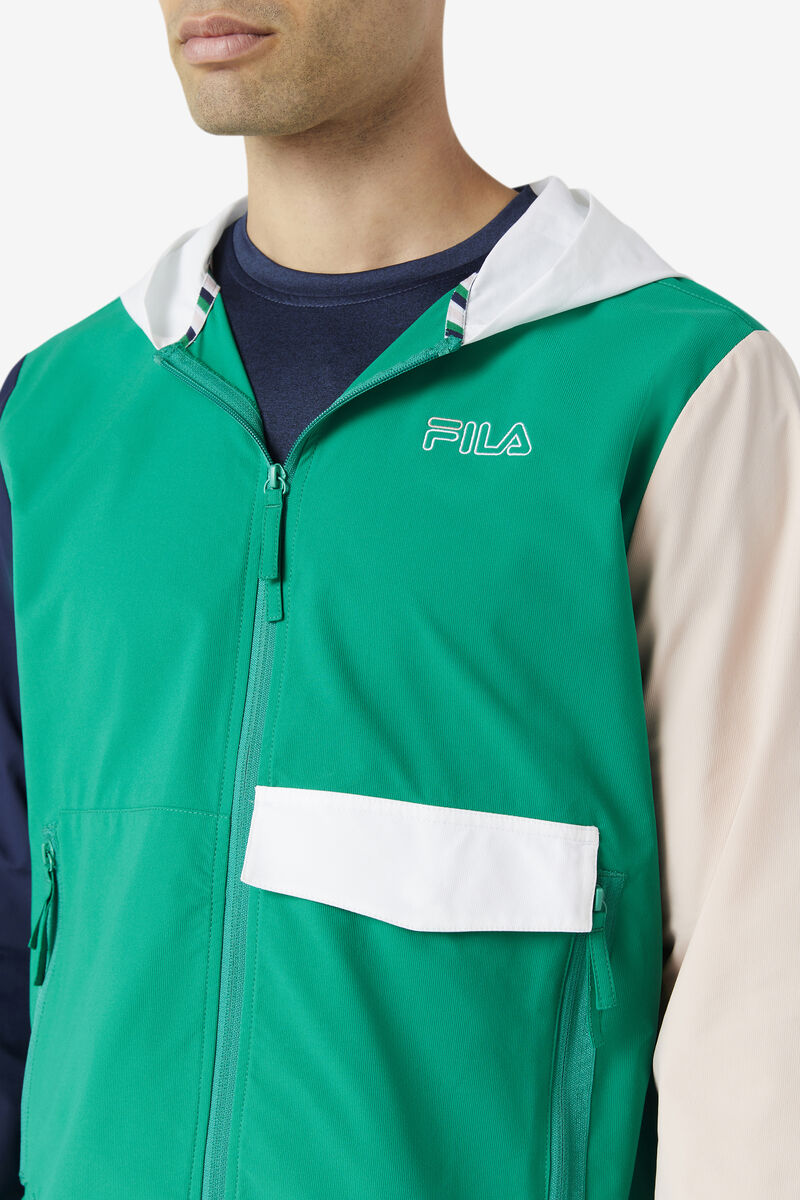 Men's Fila Dutton Woven Wind Jacket Jackets Green / Navy / Pink | BfgUq5cFeiB