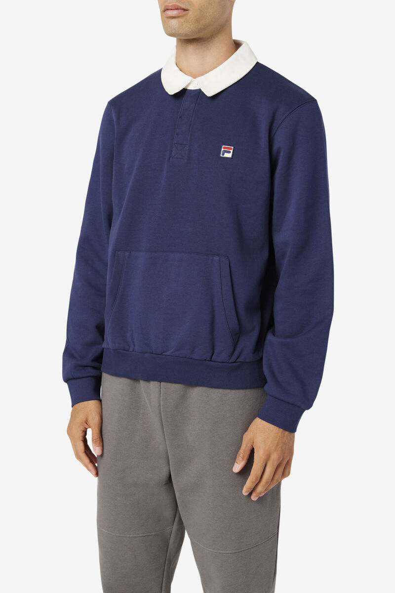 Men's Fila Edison Fleece Rugby Rugbys Navy / White | lekM46Atc27
