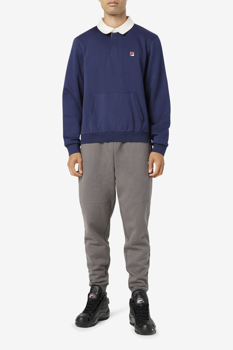 Men's Fila Edison Fleece Rugby Rugbys Navy / White | lekM46Atc27