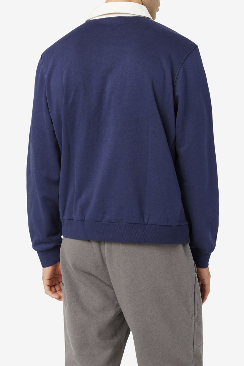 Men's Fila Edison Fleece Rugby Rugbys Navy / White | lekM46Atc27