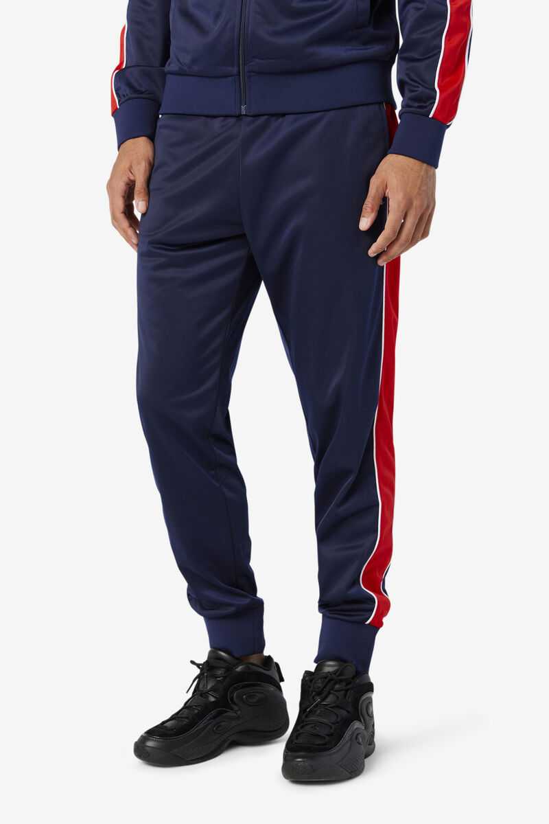 Men's Fila Elijah Track Pant Pants Navy / Red / White | v5xopyaOHvs