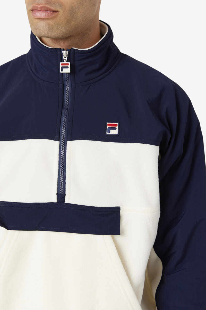 Men's Fila Erick 1/2 Zip Pullover Jackets White / Navy | JibYT14y7LV
