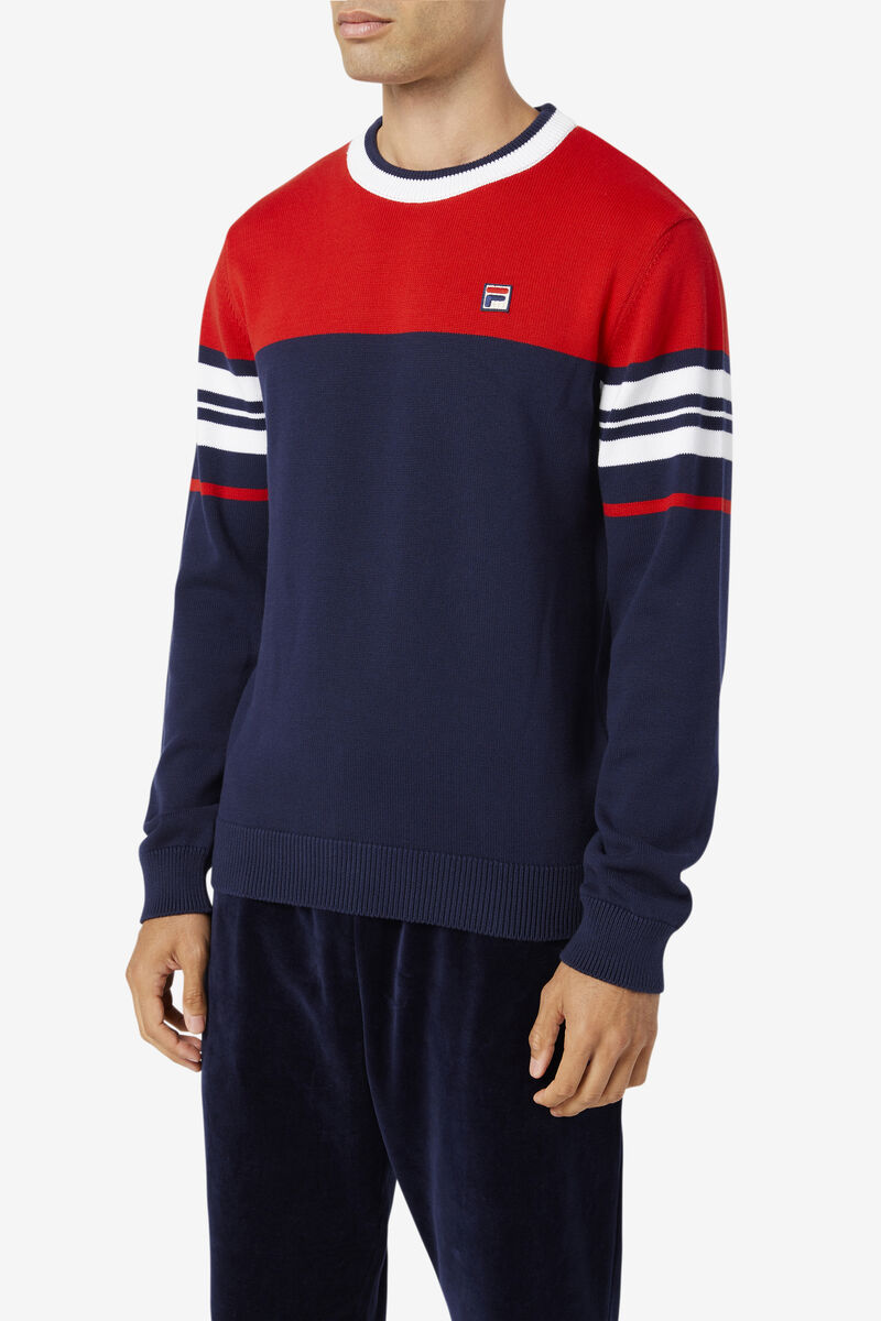 Men's Fila Everly Sweater Sweatshirts Navy / Red / White | Dul4hEAmzB5
