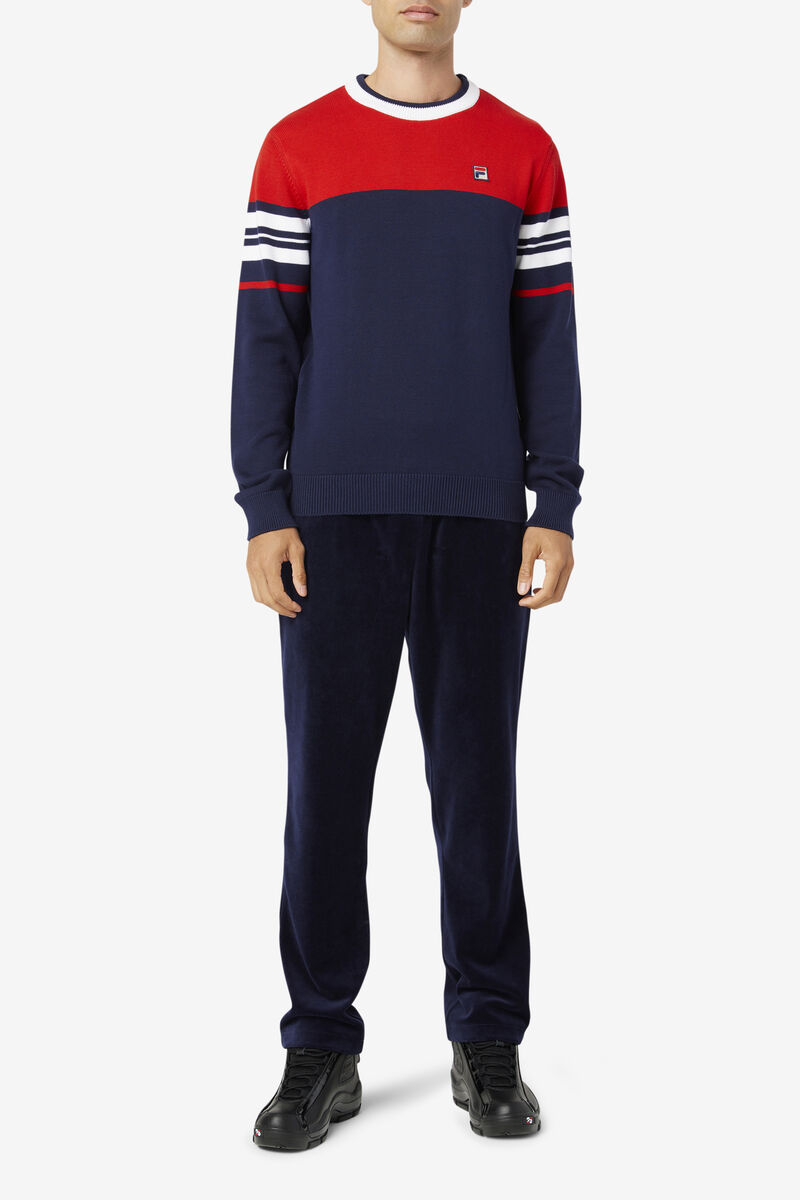 Men's Fila Everly Sweater Sweatshirts Navy / Red / White | Dul4hEAmzB5