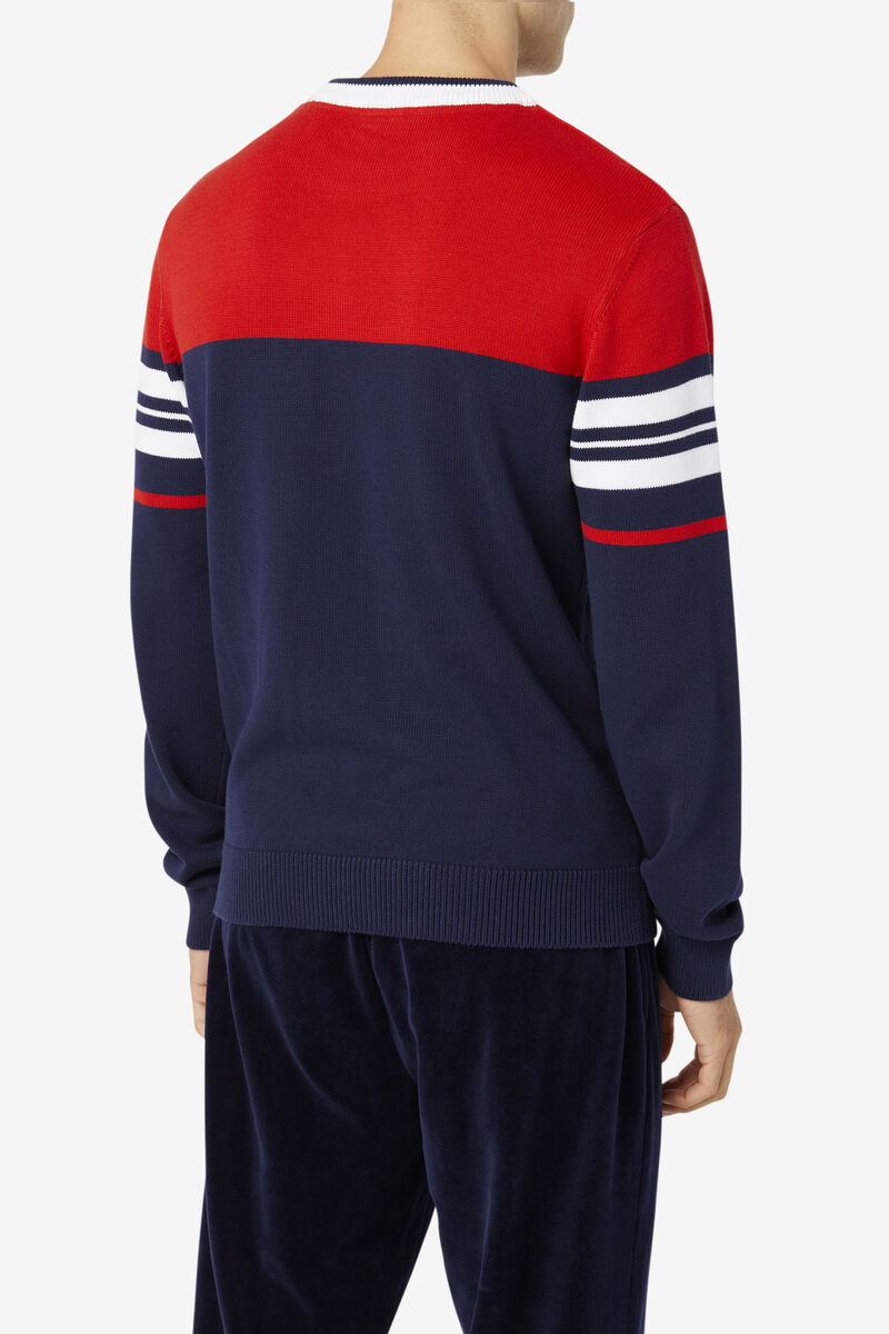 Men's Fila Everly Sweater Sweatshirts Navy / Red / White | Dul4hEAmzB5