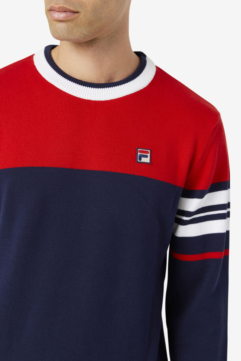 Men's Fila Everly Sweater Sweatshirts Navy / Red / White | Dul4hEAmzB5
